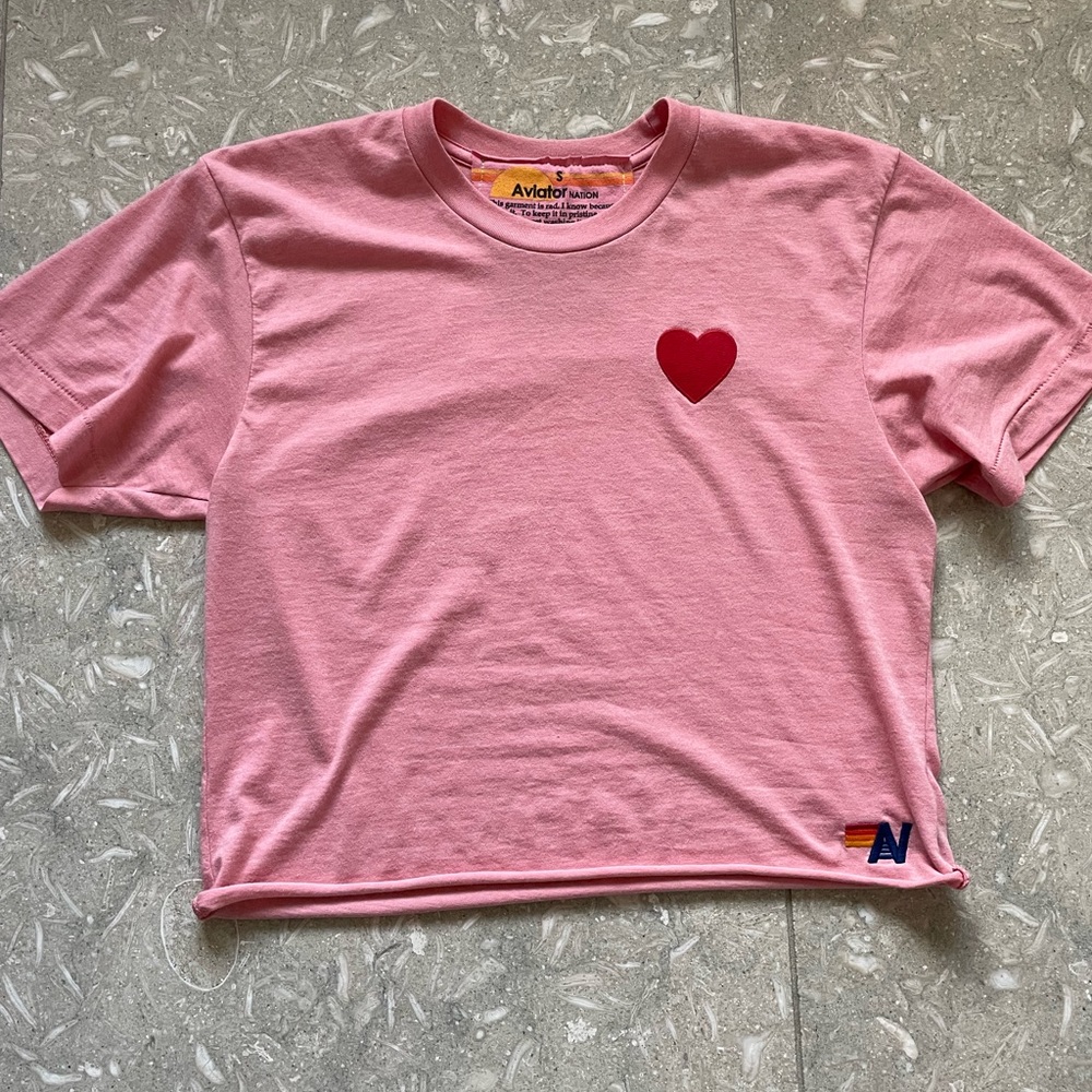 Heart embroidery boyfriend tee in petal